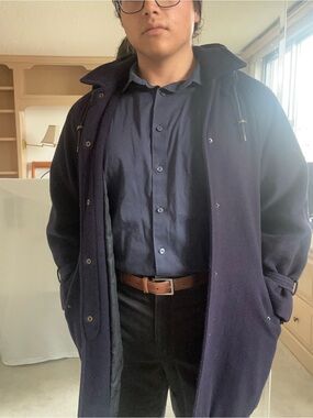 Men's Dark Navy Wool Hooded Pea Coat